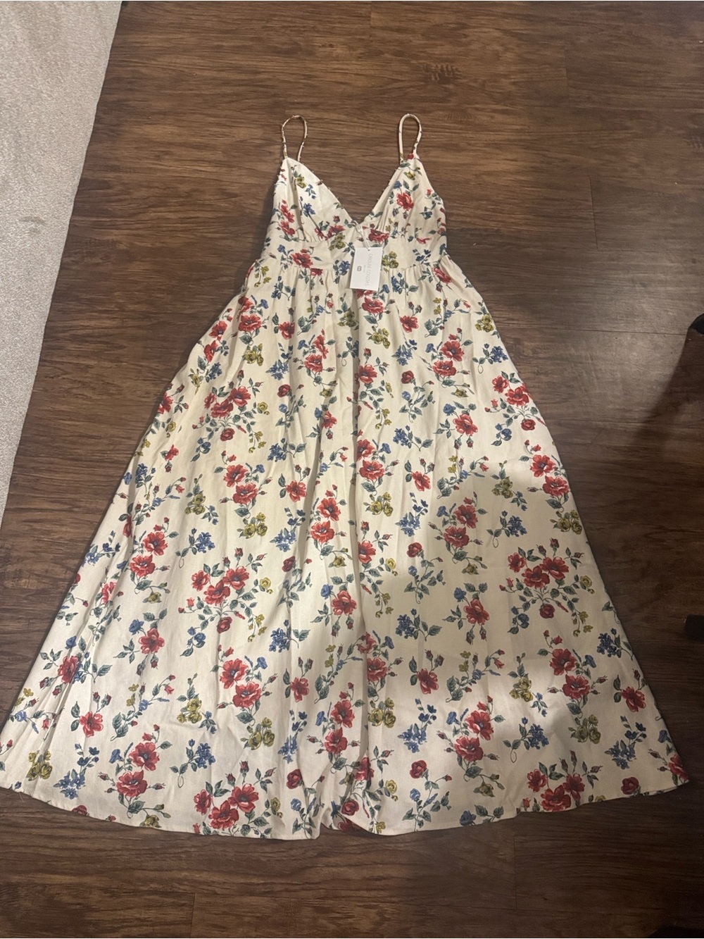 Tuckernuck Cream Floral Maxi Sundress with Red and Blue Flowers